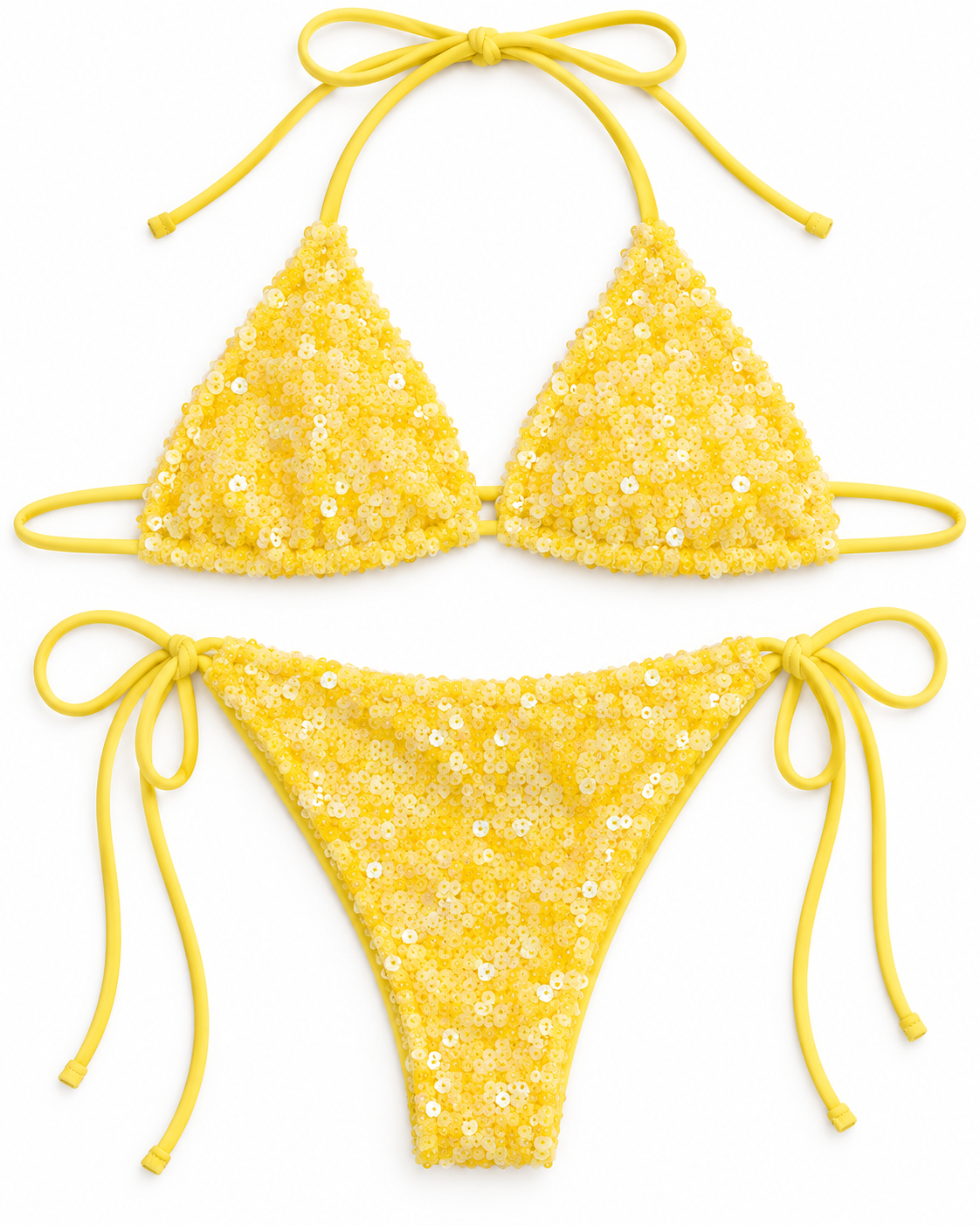 Golden Maize Sequin Triangle Tie-Side Bikini Set