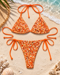 Orange Sequin Triangle Tie-Side Bikini Set