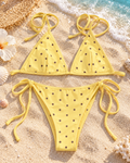 Butter Yellow Polka Dot Triangle Tie-Side Bikini Set