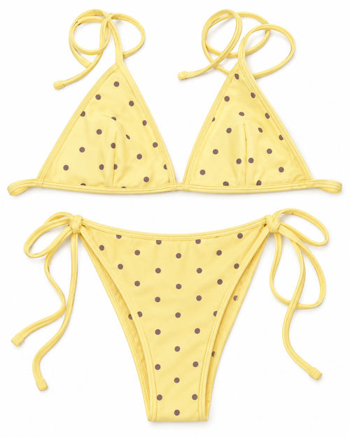 Butter Yellow Polka Dot Triangle Tie-Side Bikini Set